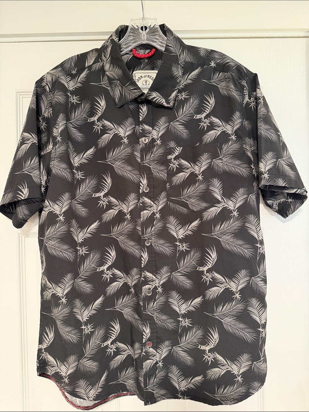 Iron & Resin Black Short-Sleeve Palm Print Button-Down Shirt